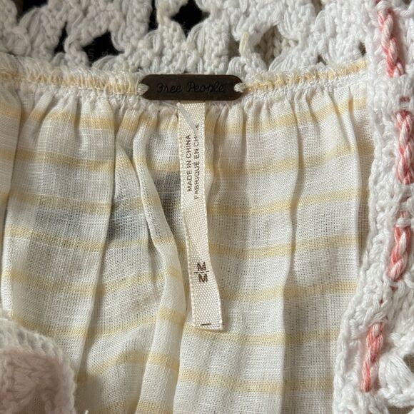 Free People Women’s Allora white peach combo Flutter ruffled blouse Sz M NEW $98 - Picture 6 of 10